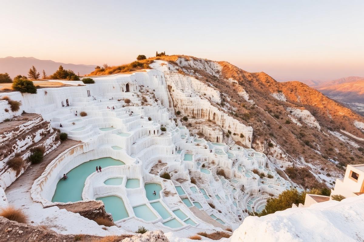Weiße Kalkterrassen von Pamukkale an der türkischen Ägäis